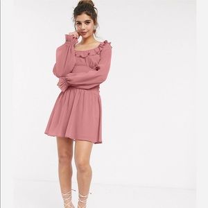 Scoop Neck Mini Skater Dress w/ Frill Detail